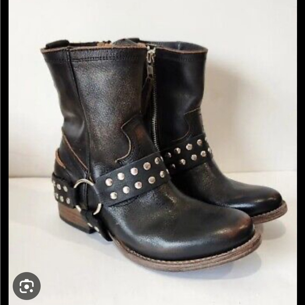 Freebird Ramone Harness Black Leather Studded Short Boots
